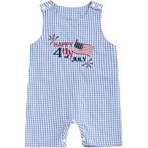 Infant Baby Boy Girl Summer Clothes Plaid Overall One Piece Jumpsuit Sleeveless Romper Independence Day Outfit