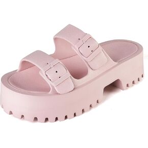 EARLDE Women's EVA Platform Sandals | Adjustable Buckle Beach Slides | Lightweight Non-Slip Thick Soles