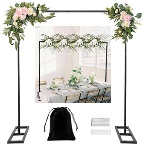 8.2 FT Wedding Arch Rectangle Stand Square Backdrop Stand , Extra Clamps to Table Rod Stand, Adjustable Photo Booth Background Kit, Balloon Arch Stand for Birthday Party Baby Shower Decor,Gold