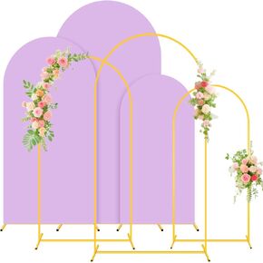 FUHSY Metal Arch Backdrop Stand and Cover Set of 3 Wedding Metal Arch Stand with Navy Blue Arch Backdrop Cover Spandex 6FT, 5FT, 4FT Stable Arch Frames for Bridal Baby Shower Birthday Party Decor