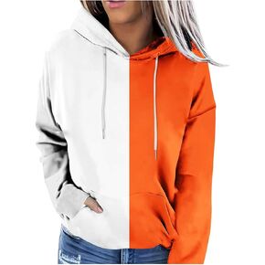 Hoodies for Women Casual Long Sleeve Color Block Tops Oversized Sweatshirts Cute Loose Fitted Pullover with Pockets