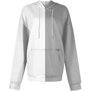 Womens Long Sleeve Hoodies Tops Casual Color Block Sweatshirts Comfy Drawstring Pullover with Pocket Fashion Jacket