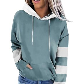 Women's Color Block Hoodie Sweatshirt Casual Long Sleeve Drawstring Jacket Sweater with Pockets Loose Fit Fall Coat