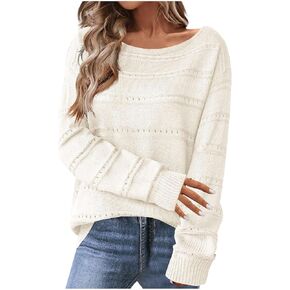 Womens Casual Sweater Lightweight Long Sleeve Off Shoulder Pullover Top Dressy Hollow Out Shirt 2024 Fall Outfits