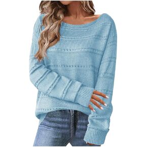 Womens Boat Neck Crochet Long Sleeve Hollow Out Cable Knit Sweaters Pullover Tops Fashion Elegant Sweater Outwear