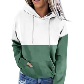 Womens 2024 Hooded Color Block Drawstring Hoodies Pullover Sweatshirts Casual Long Sleeve Tops Shirts Fall Winter