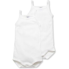 Petit Bateau Baby Girl's 2 Pack CAMI Onesie Duo Style 15086-53725 Sizes NB-36/M (Size 6 Month Style 15086 Girls) White