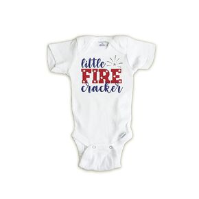 Little Firecracker Onesie, First Fourth of July Onesie Boy, 1st 4th of July Baby Girl Outfit, Patriotic Shirt For Baby, Red White Blue, Made in the USA (0-3 months, White onesie)