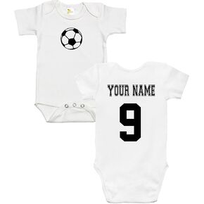 Baby Bodysuit - Custom Personalized Soccer Ball With Your Name and Number