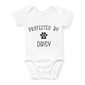 Protected By Dog Baby Onesie Personalized - 5 Sizes & 2 Colors - Custom Newborn Bodysuit, Baby Onesie Cat, Dog Protected, Pet and Baby, Best Friend Onesie