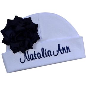 Personalized Embroidered Baby Girl Hat with Lotus Flower and Your Custom Name