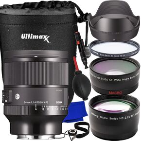 Ultimaxx Starter Sigma 24mm f/1.4 Art Lens Bundle (E-Mount) - Includes: Water-Resistant Lens Pouch, Protective UV Filter, 0.43x Wide-Angle Lens Attachment with Detachable Macro & More (12pc Bundle)