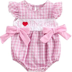 Newborn Baby Girl Clothes Ruffle Sleeve Embroidery Plaid Bubble Romper Smocked Daddy's Girl Baby Summer Clothes