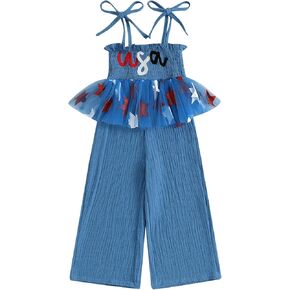 4th Fourth Of July Toddler Girl Outfit Usa Romper Spaghetti Strap Jumpsuit Red White And Blue Outfits With Tutu