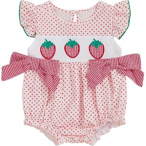 Fernvia Newborn Baby Girl Clothes Bows Crab Embroidered 3 6 12 18 Months Ruffled Flying Sleeve Infant Bodysuit Jumpsuit