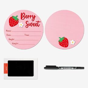 R HORSE Baby Announcement Sign with Ink Pad and Marker Pen Pink Strawberry Hello World Wooden Keepsake for Newborn Handprints Footprints Christening Shower Gift Double-Sided Name Plaque Welcome Sign