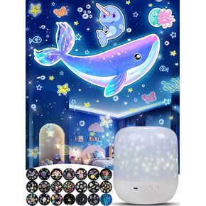 21 Set of Films + Projector Night Light for Kids, Light Projector for Kids Bedroom, Ceiling, Nursery, Room Decor, Stars Galaxy Ceiling Projector with 360° Rotating, Dimmable, Birthday, Christmas Gifts