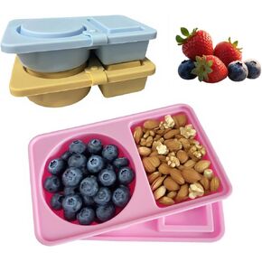 3 Pack Silicone Snack Containers with Lids, Double Compartment Reusable Snack Container for Sauce Nuts Salads, Mini Food Snack Boxs for Picnic Travel School Office