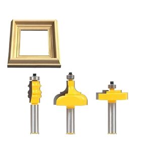1-3PC 12mm 12.7mm Shank Stepped Rabbet Picture Frame Molding Router Bits - Complete Set Tenon Cutter for Woodworking Tools(3PC18322-12.7mmShank)