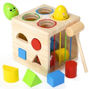Montessori Wooden Shape Sorter Toy for 1+ Year Old - 8 Sensory Blocks, Developmental Toddler Toys, Toddler Learning Gifts for Baby Boys Girls