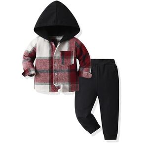Kislio Toddler Boys Cloths Flannel Plaid Witshirt Tops + Swinkpants 2pcs مجموعة الربيع الخريف