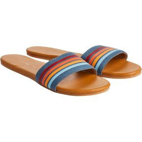 Hari Mari- La Brea- Women's Premium Adaline Leather Slides with Stripes- No Break Ins, Firm Arch Support, and Slim Contoured Sandal Profile