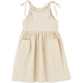 Toddler Baby Girl Cotton Linen Dress Bow Straps Sleeveless Casual Beach Sundress in Saudi Arabia