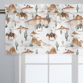Unisex Western Cactus Horses Mountain Nursery Short Curtain Valance with Rod Pocket for Boys Girls Kids Toddlers Bedroom Living Room Window Decor-18x54