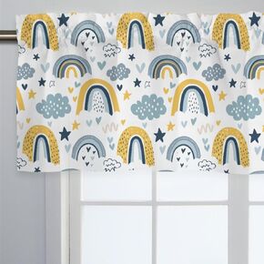 Unisex Cute Rainbow Clouds Stars Hearts Nursery Short Curtain Valance with Rod Pocket for Boys Girls Kids Toddlers Bedroom Living Room Window Decor-18x54