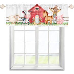 Unisex Farm Animals Cow Chicken Horse Nursery Short Curtain Valance with Rod Pocket for Boys Girls Kids Toddlers Bedroom Living Room Window Decor-18x54