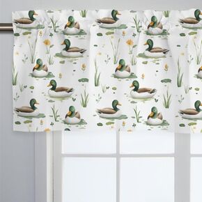 Unisex Watercolor Mallard Ducks Flowers Nursery Short Curtain Valance with Rod Pocket for Boys Girls Kids Toddlers Bedroom Living Room Window Decor-18x54