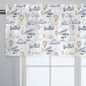 Unisex Plane Hot Air Balloon Clouds Stars Nursery Short Curtain Valance with Rod Pocket for Boys Girls Kids Toddlers Bedroom Living Room Window Decor-18x54