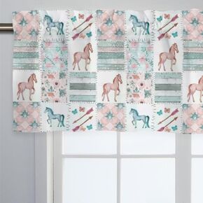 Unisex Farm Horses Flowers Patchwork Nursery Short Curtain Valance with Rod Pocket for Boys Girls Kids Toddlers Bedroom Living Room Window Decor-18x54