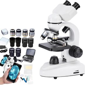 Lyfreen Compound Binocular Microscope 40X-3000X Magnification,WF10x and WF50x Eyepieces,Dual Mechanical Stages and Coaxial Coarse/Fine Focus Knobs,LED Illumination Microscope for Adults Kids