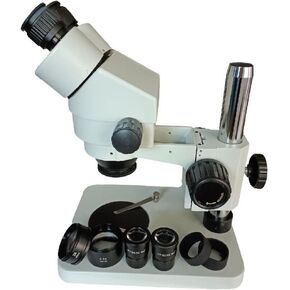 Microscope Kit 3.5X-90X Aluminum Binocular Microscope 0.5X 2.0X Auxiliary Barlow Len 10X Optical Glass Eyepieces 76MM Focusing Rack Square Base Microscope Lens Adapters
