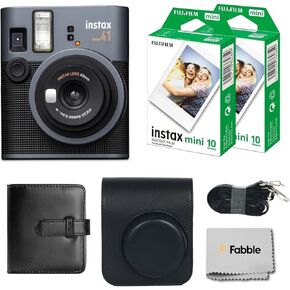 Fujifilm Instax Mini 41 Instant Film Camera Bundle with Groovy Case, Twin Pack Film (20 Sheets), Photo Album for mini Film – Vintage Black