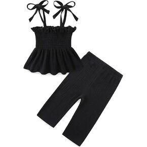 Toddler Girls Summer Outfits Clothes Sleeveless Pant Set Solid Color 100% Cotton Strap Ruffle Baby Clothes 6M~5T in Kuwait