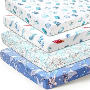 Stretchy Fitted Crib Sheet for Unisex Baby 4 Pack for 52 * 28 inches Standard Crib and Toddler Mattress,Breathable and Ultra Soft Baby Sheet,Deer Pattern
