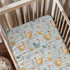 Farm Animals Horses Leaves Pattern Baby Sheets for Crib, Unisex Western Horse Nursery Fitted Bed Sheet for Boys Girls Standard Crib and Toddler Mattress-28x52