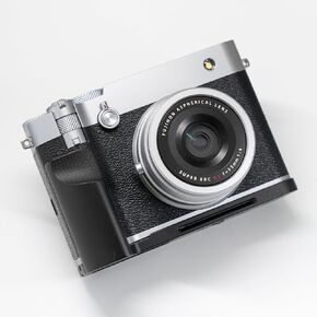 Handmade Wood Hand Grip L Plate Alloy Base for Fu ji Film GFX100RF Camera Holder (Black Grip + Sliver Base)