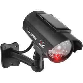 Solar Powered Dummy Security Camera, Outdoor Fake CCTV Surveillance with LED Light, Black