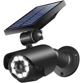 Solar Dummy Security Camera Solar Power Lights Outdoor LED Motion Sensor Light Waterproof with Red Flashing Lights for Homes & Business (Black 5W800LM)