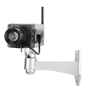 Fake Camera, Outdoor Indoor Power Fake Camera LED Flashing Light Dummy Camera Simulation Fake Dummy Camera Security CCTV LED Flashing Light Silver