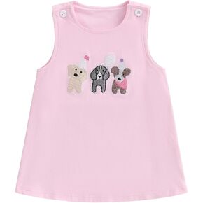 Toddler Baby Girl Birthday Dress Dog Embroidered Sleeveless Tank Dress Smash Cake Dresses Cute Summer Clothes