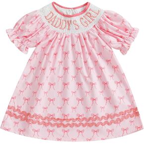 Toddler Baby Girl Summer Dresses Cute Bow Ruffle Short Sleeve Embroidery Pleated Smock Bubble Tutu Skirts Clothes