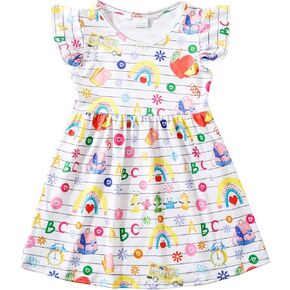 Toddler Girl Dress Back to School Pencil School Bus Print Dress Summer Outfits 3-8T