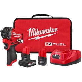 Milwaukee 2563-22 M12 FUEL 1/2" Stubby Impact Wrench Kit, 2 Batteries, Charger, Case