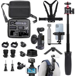 PellKing Accessories Kit for Osmo Pocket 3,Included Carrying Case,Magnetic Mount,Phone Monitor Holder,Selfie Stick,Mini Tripod,Desk Support Mount,Shoulder Strap,Chest Strap,Screen Protector,and Other