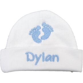 Ava's Miracles Personalized Baby Boy Hat with Embroidered Footprints (0-3 Months) White