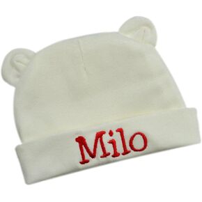 Newborn Baby Boys Personalized Embroidered Bear Ears Cotton Hat with Custom Name